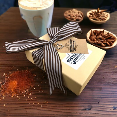 Chai Tea Lovers Sampler Gift Box Ribbon Wrapped With Gift Tag Chai Tea Lovers Sampler Gift Box Ribbon Wrapped With Gift Tag
